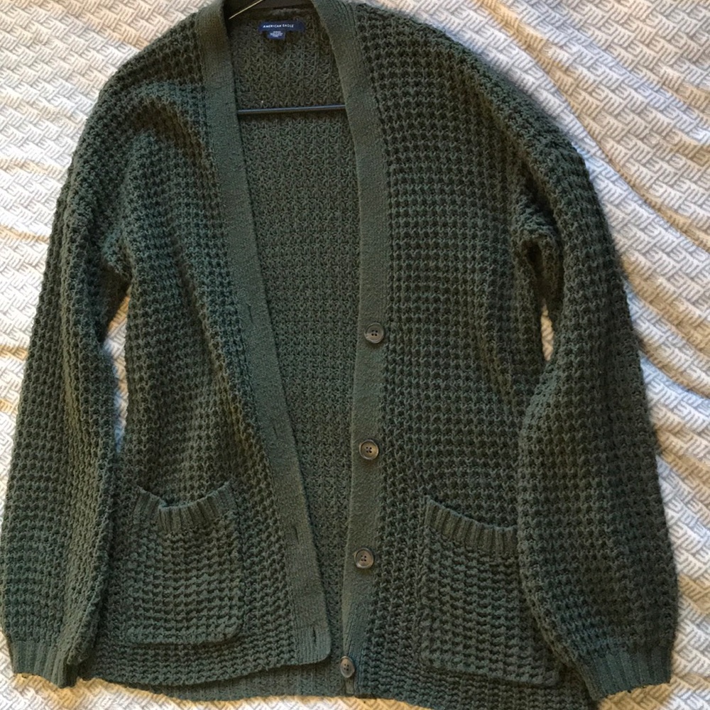 AEO olive green cardigan